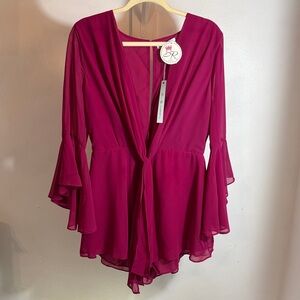 She + Sky Fuchsia Blouse with Flared Sleeves